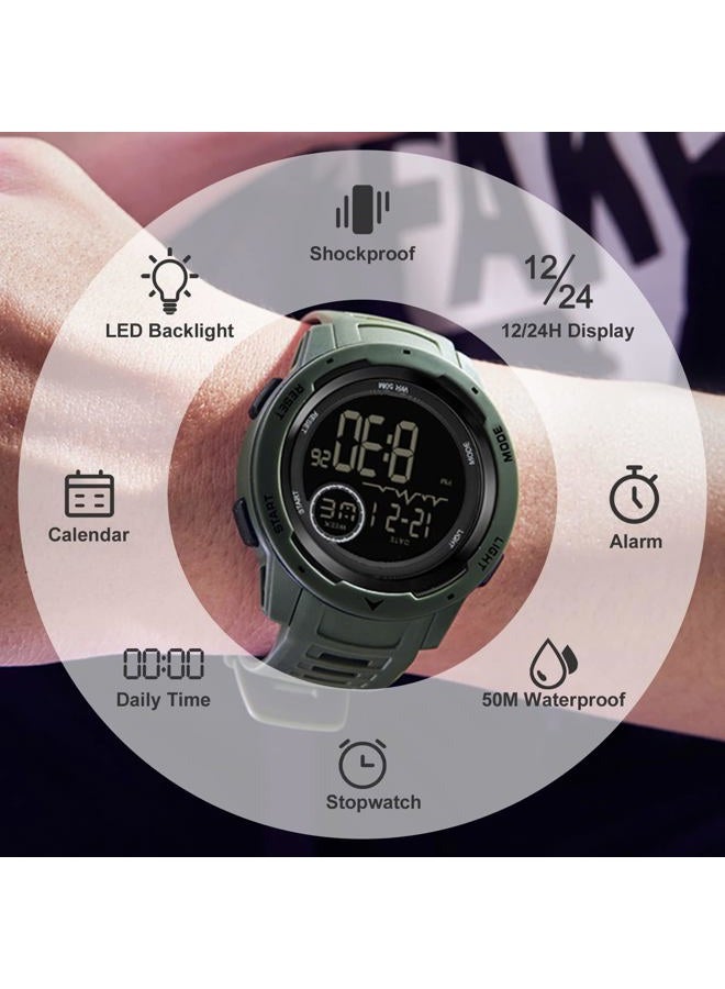 findtime Men's Digital Watch Waterproof Sports Watches Tactical Military Stopwatch Alarm 12/24H Outdoor Mens Wristwatch for Running Swimming Relojes para Hombres Army Green - Image 3