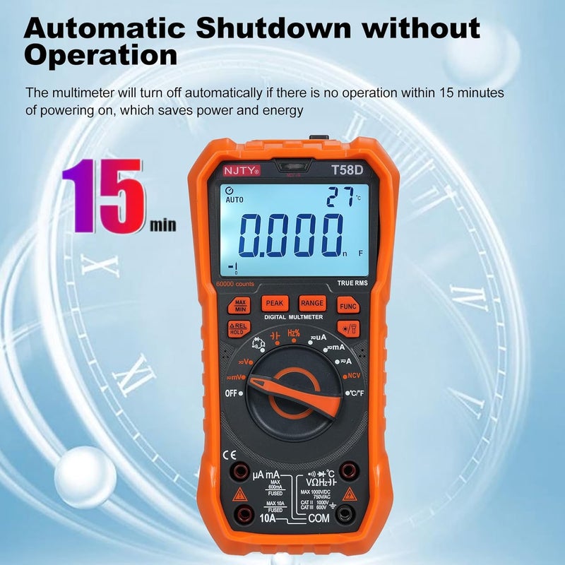 T58D Digital Multimeter 9999 Counts AC DC Voltage Capacitance Tester NCV Detection for Electrician DIY - Image 5