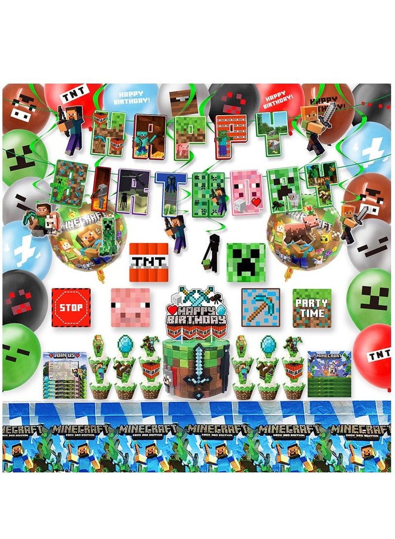 Pixel Birthday Party Supplies Decorations Favors Kit for Boys Kids Pixel Game Banner Balloons Party Decor - Image 1