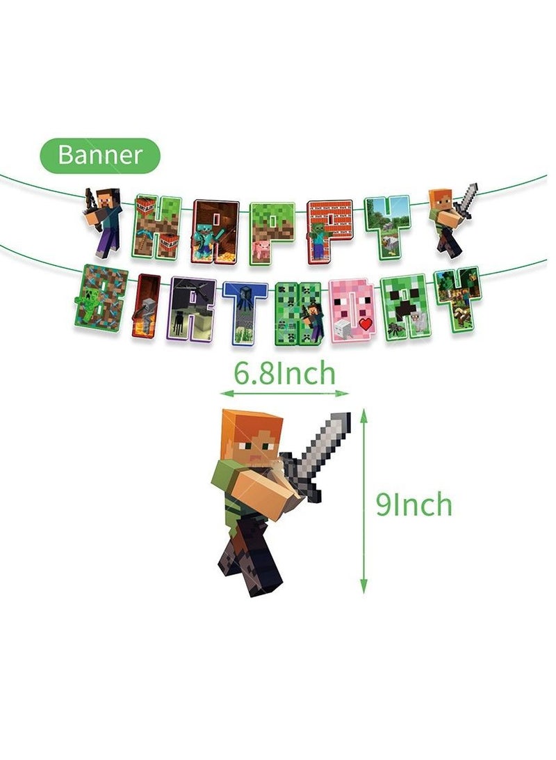 Pixel Birthday Party Supplies Decorations Favors Kit for Boys Kids Pixel Game Banner Balloons Party Decor - Image 2