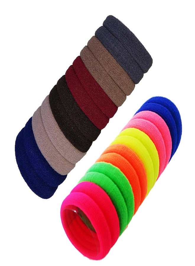 FOK Set Of 50 Pcs Effortless Multicolor Bright & Dark Colored Elastic Cotton Stretch Hair Ties Bands Headband Durable Hair accessories Ponytail Holder No Snagging Or Stretching Rubber Bands - Image 1