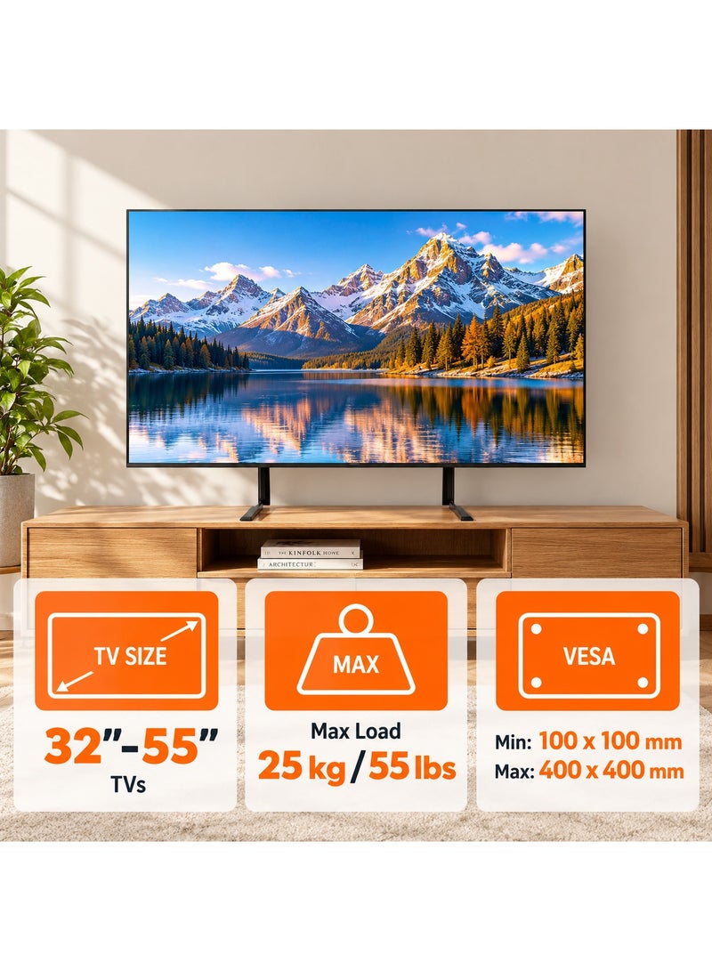 BEETEC Desktop TV Stand, Ultra-Slim Design, Supports 32"–55" TVs up to 25kg/55lbs, VESA Compatible up to 400x400 mm, Black | TF-D2 - Image 2