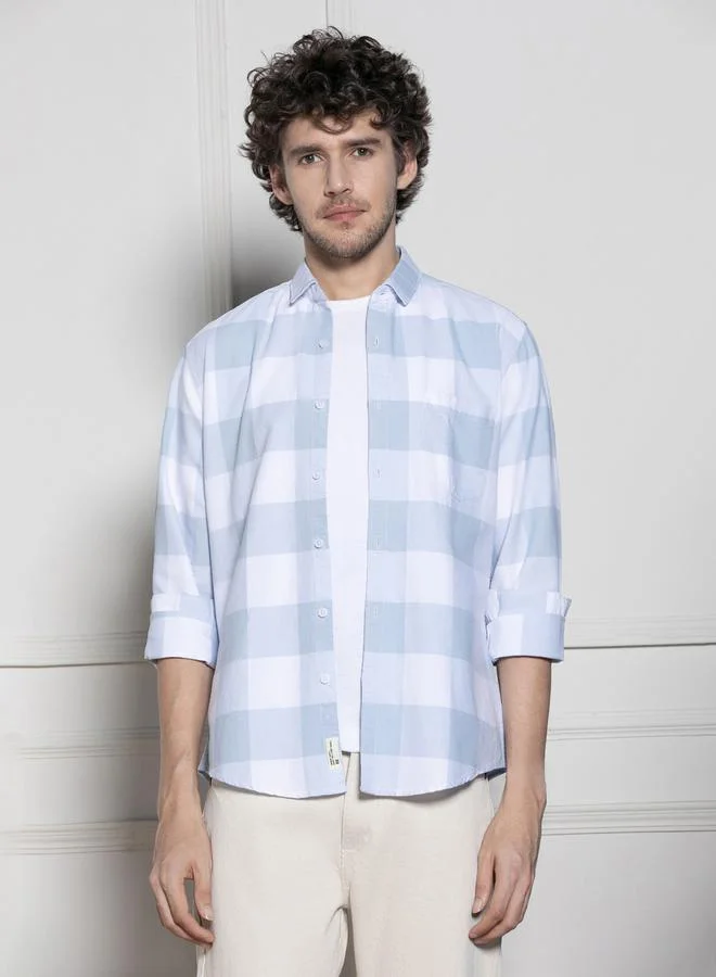 Dennis Lingo Tartan Check Spread Collar Casual Shirt by Styli