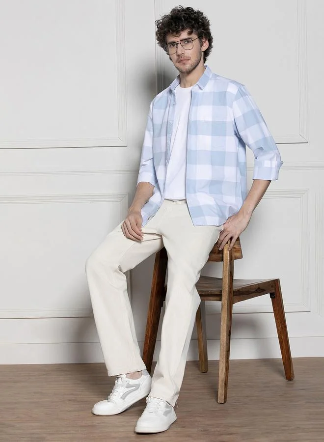 Dennis Lingo Tartan Check Spread Collar Casual Shirt by Styli