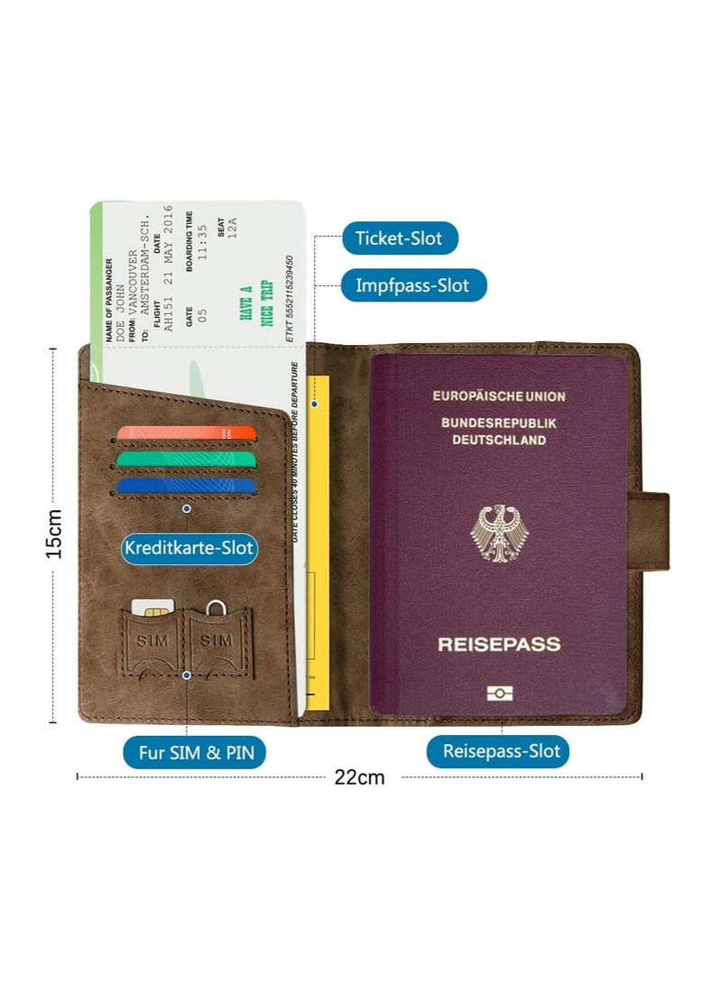 SYOSI غطاء حامل جواز السفر، حافظة سفر جلدية RFID مع مانع RFID، غطاء جواز السفر لجواز السفر، وبطاقات العمل، وبطاقات الائتمان، وبطاقات الصعود (بني)  - Image 4
