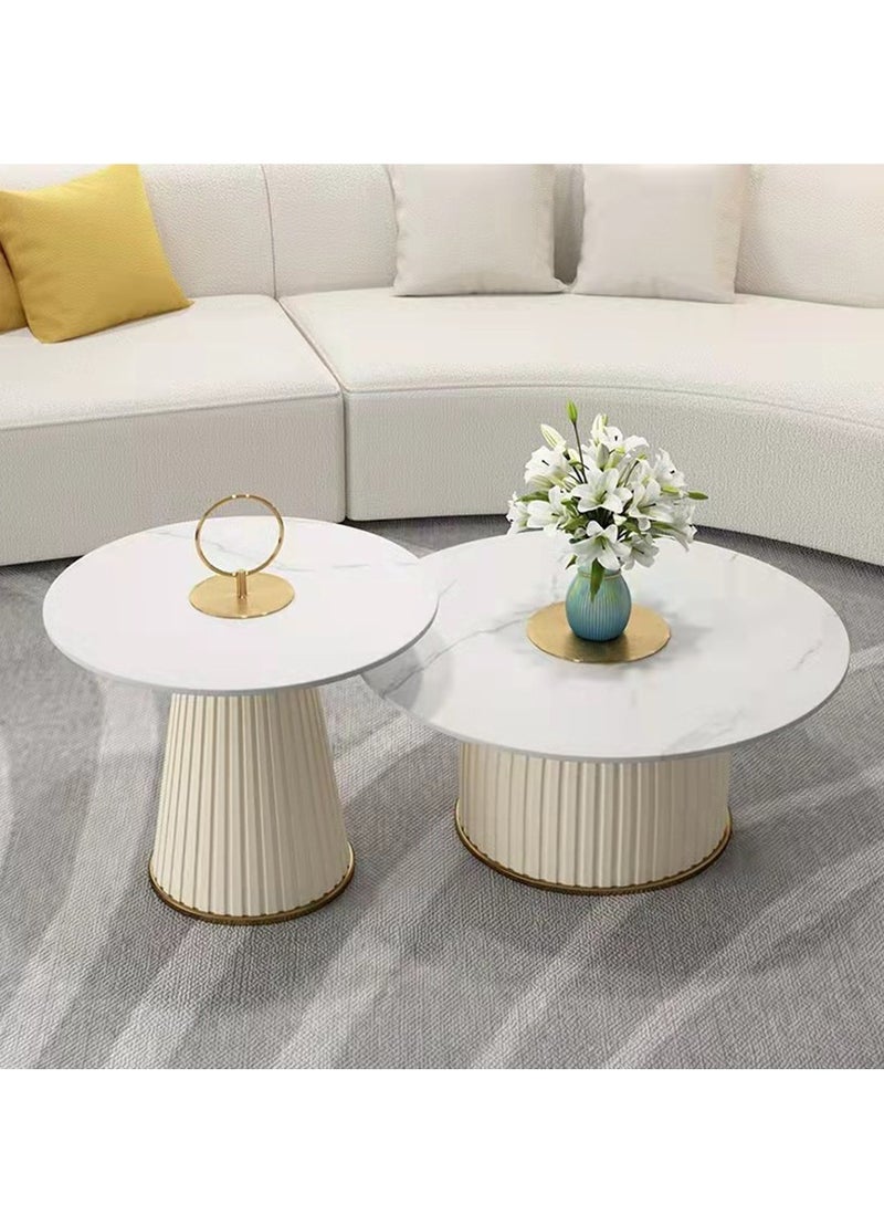 MAPLE HOME DECORATION Maple Home Coffee Table Sofa Tea Side Table Modern Nesting Golden Frame Round Tables Marble Pattern Living Room Apartment Furniture Set of Φ80CM+Φ60CM  - Image 1