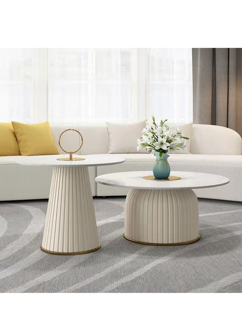 MAPLE HOME DECORATION Maple Home Coffee Table Sofa Tea Side Table Modern Nesting Golden Frame Round Tables Marble Pattern Living Room Apartment Furniture Set of Φ80CM+Φ60CM  - Image 2