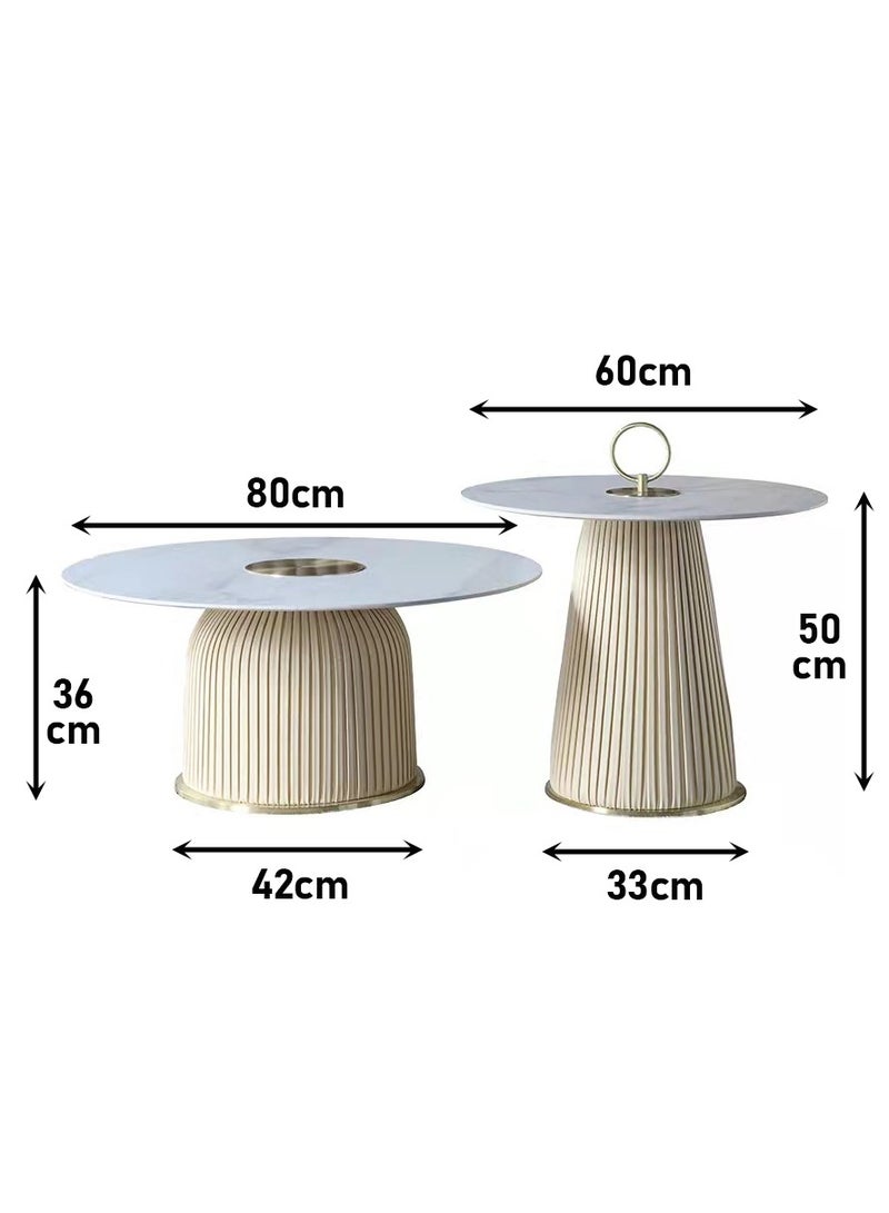MAPLE HOME DECORATION Maple Home Coffee Table Sofa Tea Side Table Modern Nesting Golden Frame Round Tables Marble Pattern Living Room Apartment Furniture Set of Φ80CM+Φ60CM  - Image 4