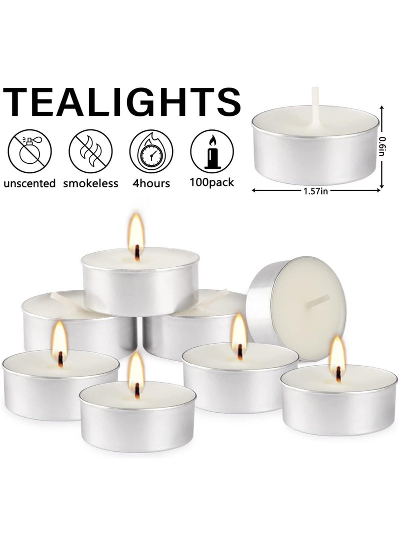 لوكاداه عبوة من ١٠٠ شمعة شاي عديمة الرائحة | شموع شاي بيضاء تدوم ٤ ساعات | شموع صغيرة تدوم طويلاً لحفلات الزفاف والحفلات وأعياد الميلاد والذكرى السنوية - Image 2