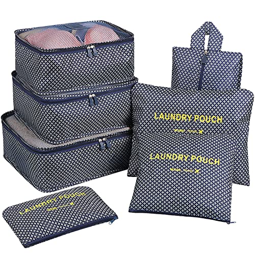 Mossio Packing Organizers,Mossio 7pc Small Medium Large Packing Cubes Set Garment Clothes Bag Navy Star - Image 1