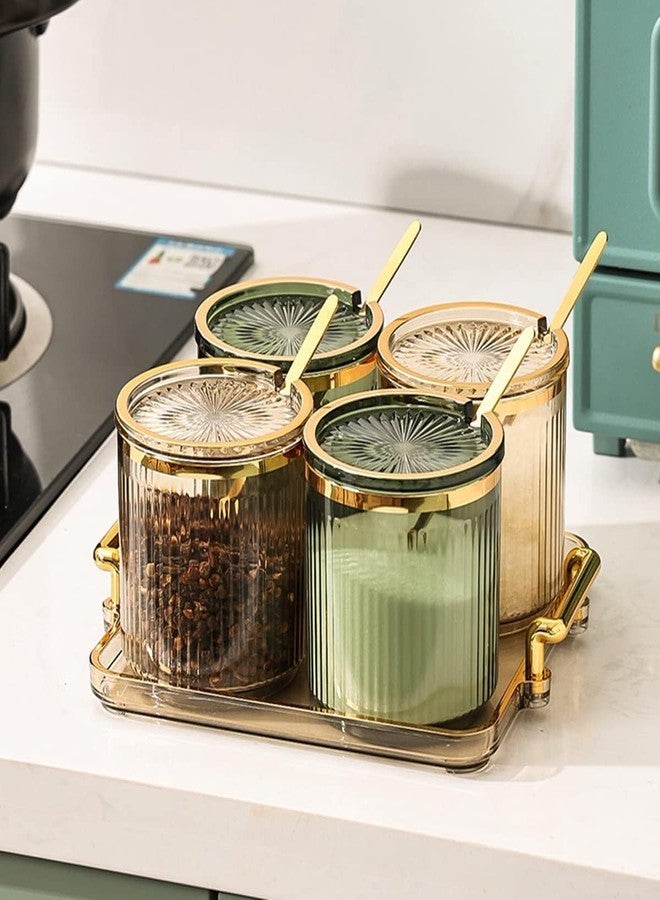 Blink Basket Acrylic Condiment Spice Jars,Condiment Spice Box With Lids and Spoons and Tray,Clear Plastic Condiment Canisters,Seasoning Box Set for Kitchen to Storage Salt,Paprika (Mix-Color, 4 Jar) - Image 2