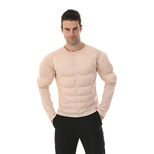 EraSpooky Men Muscle Shirt Bodybuilder Halloween Costume Accessory for Adult Muscle Shirt Padded Beige - Image 1