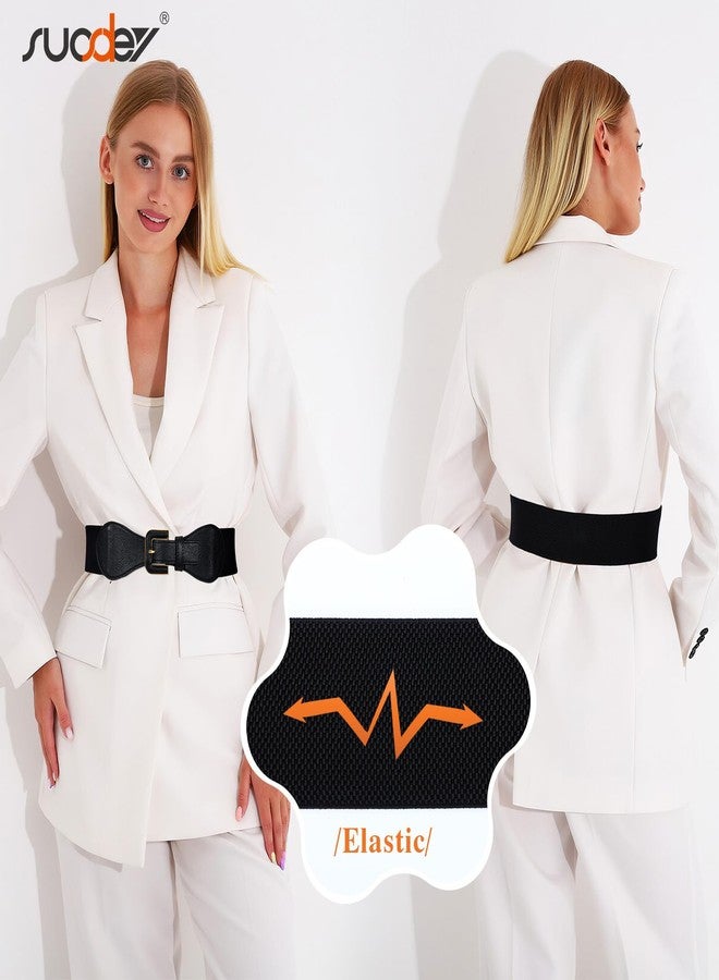 سوزدي حزام خصر عريض من SUOSDEY للنساء، حزام مطاطي سميك مزين بإبزيم ذهبي، حزام نسائي أنيق سميك قابل للتمدد - Image 3