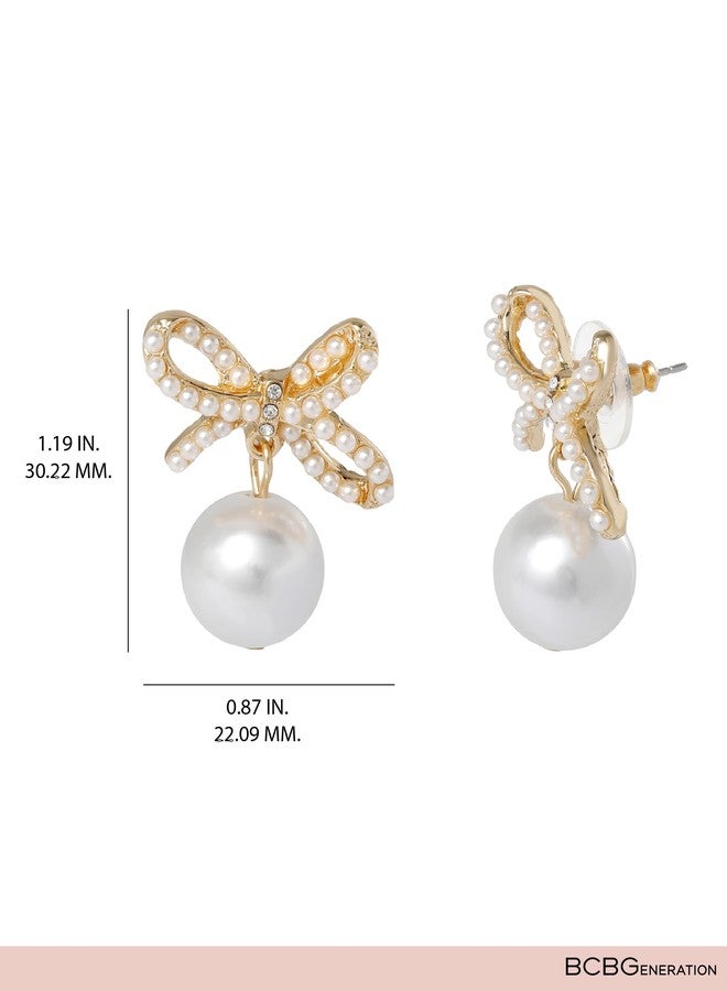 بي سي بي جينيريشن أقراط مرصعة بفيونكة من بي سي بي جينيريشن للنساء، مزينة باللؤلؤ المتدلي والكريستالات الصغيرة، مثالية لحفلات التخرج والزفاف. - Image 4