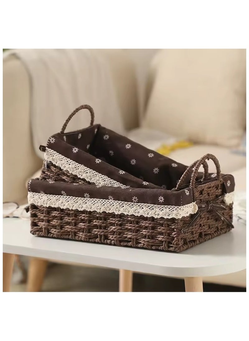 Cozy Nest Set of 2 Eco-Friendly Handwoven Storage Baskets with Handles – Durable Rectangular Woven Bins with Sturdy Plastic Frame and Removable Fabric Liners, Home Organization for Living Room, Bedroom, Bathroom, and Nursery – Brown  - Image 1