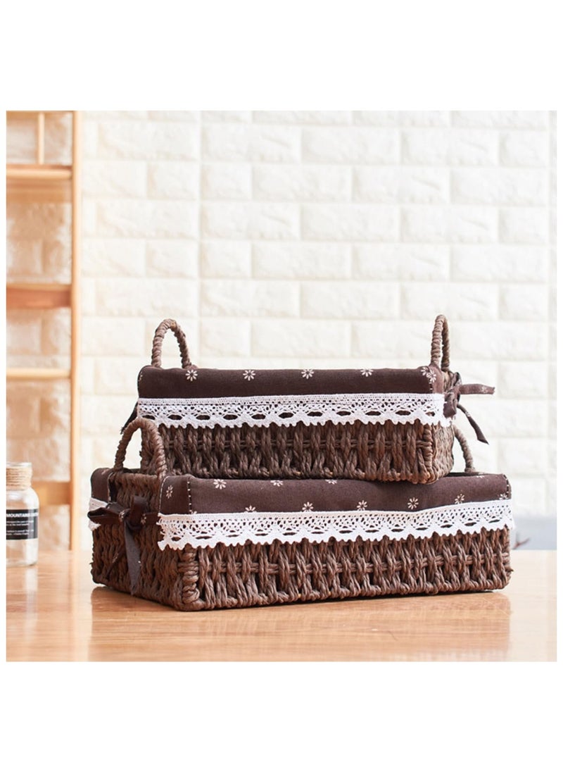 Cozy Nest Set of 2 Eco-Friendly Handwoven Storage Baskets with Handles – Durable Rectangular Woven Bins with Sturdy Plastic Frame and Removable Fabric Liners, Home Organization for Living Room, Bedroom, Bathroom, and Nursery – Brown  - Image 2