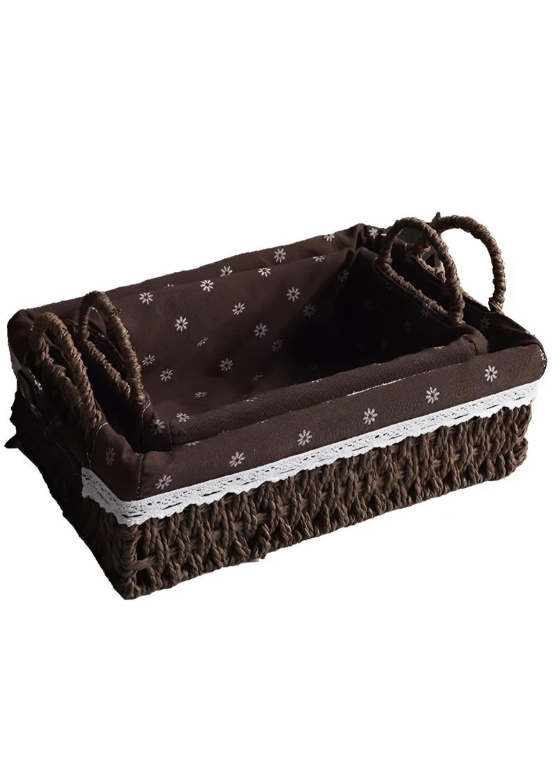 Cozy Nest Set of 2 Eco-Friendly Handwoven Storage Baskets with Handles – Durable Rectangular Woven Bins with Sturdy Plastic Frame and Removable Fabric Liners, Home Organization for Living Room, Bedroom, Bathroom, and Nursery – Brown  - Image 4