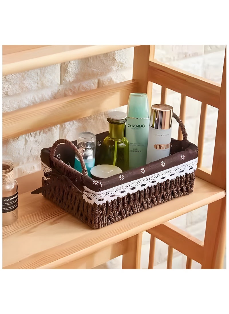 Cozy Nest Set of 2 Eco-Friendly Handwoven Storage Baskets with Handles – Durable Rectangular Woven Bins with Sturdy Plastic Frame and Removable Fabric Liners, Home Organization for Living Room, Bedroom, Bathroom, and Nursery – Brown  - Image 3
