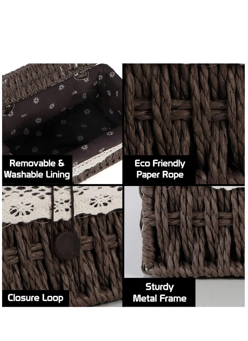 Cozy Nest Set of 2 Eco-Friendly Handwoven Storage Baskets with Handles – Durable Rectangular Woven Bins with Sturdy Plastic Frame and Removable Fabric Liners, Home Organization for Living Room, Bedroom, Bathroom, and Nursery – Brown  - Image 5