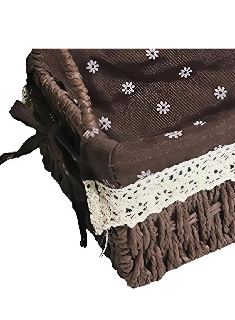 Set of 2 Eco-Friendly Handwoven Storage Baskets with Handles – Durable Rectangular Woven Bins with Sturdy Plastic Frame and Removable Fabric Liners, Home Organization for Living Room, Bedroom, Bathroom, and Nursery – Brown