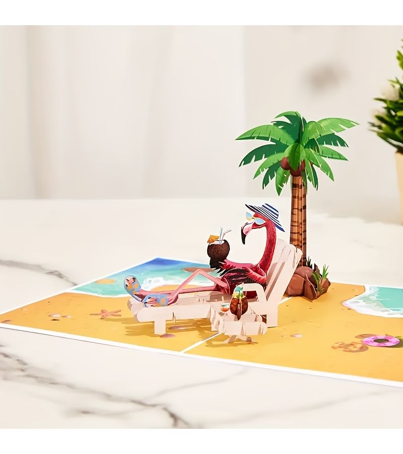 Blue Flamingo 3D Pop Up Card Perfect For Celebrating Day Retirement And Summer Holiday Party Invitation Card With Note Card And Envelope - Image 2