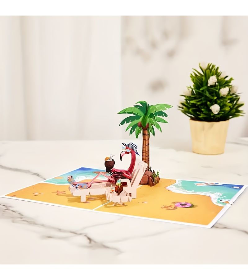 Blue Flamingo 3D Pop Up Card Perfect For Celebrating Day Retirement And Summer Holiday Party Invitation Card With Note Card And Envelope - Image 5