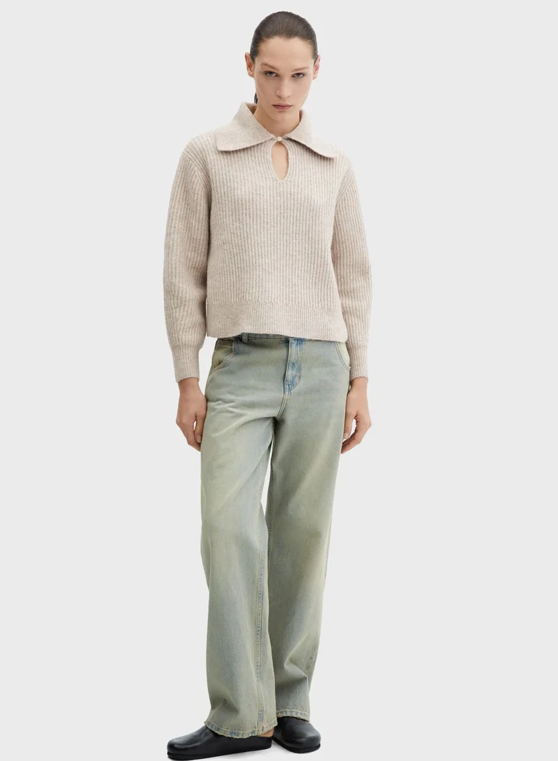 MANGO Knitted Keyhole Neck Sweater