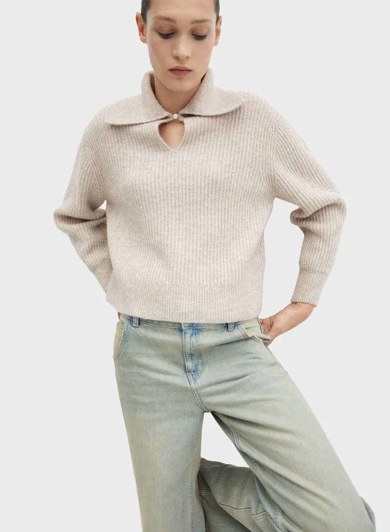 MANGO Knitted Keyhole Neck Sweater