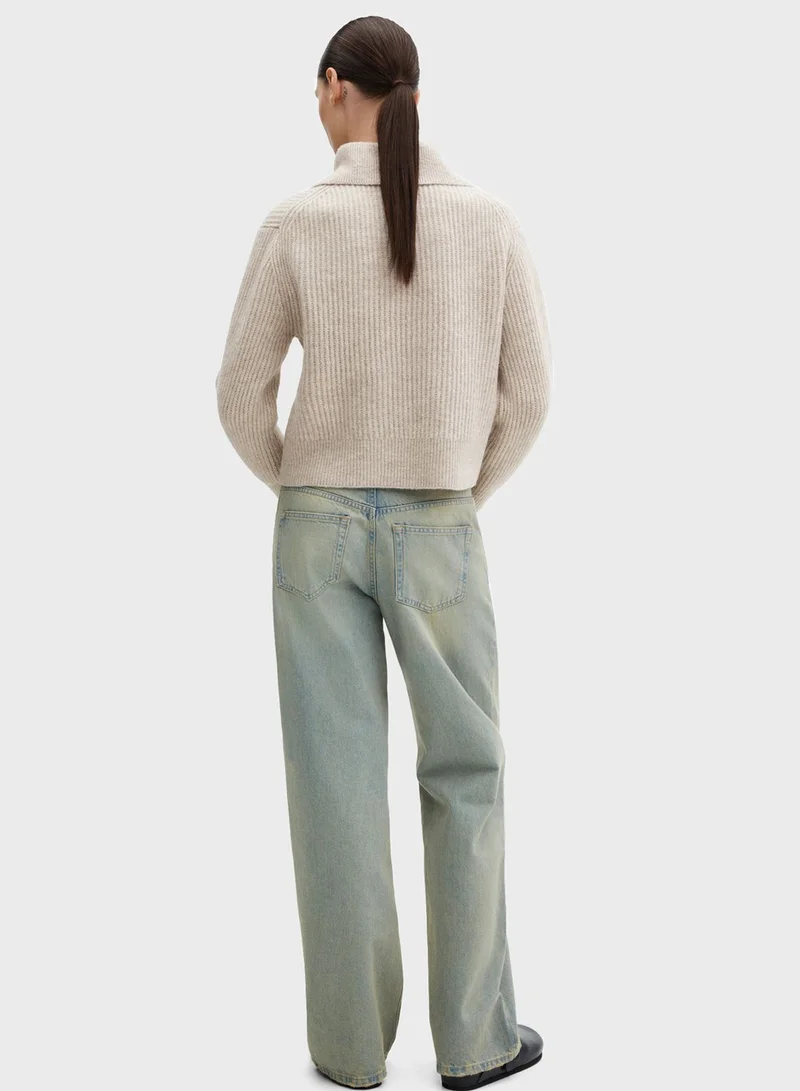 MANGO Knitted Keyhole Neck Sweater