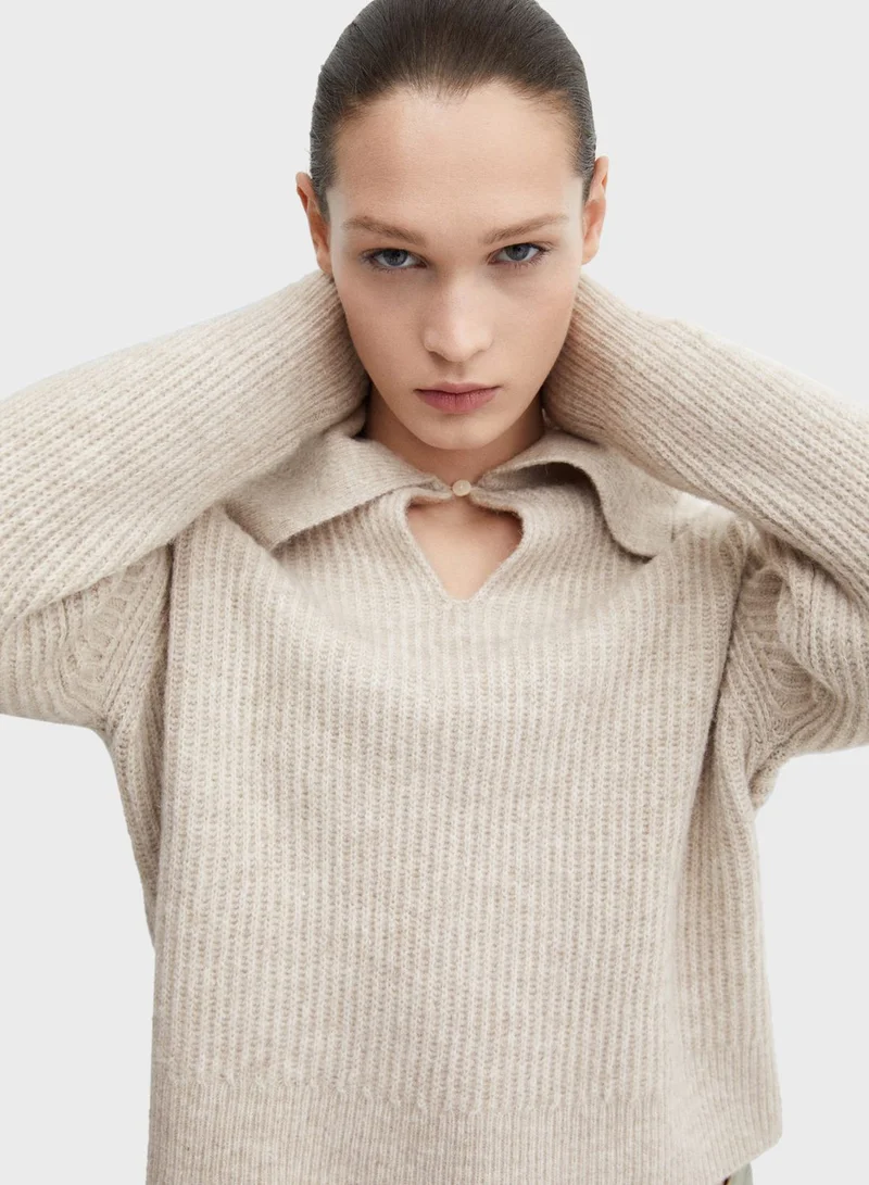 MANGO Knitted Keyhole Neck Sweater
