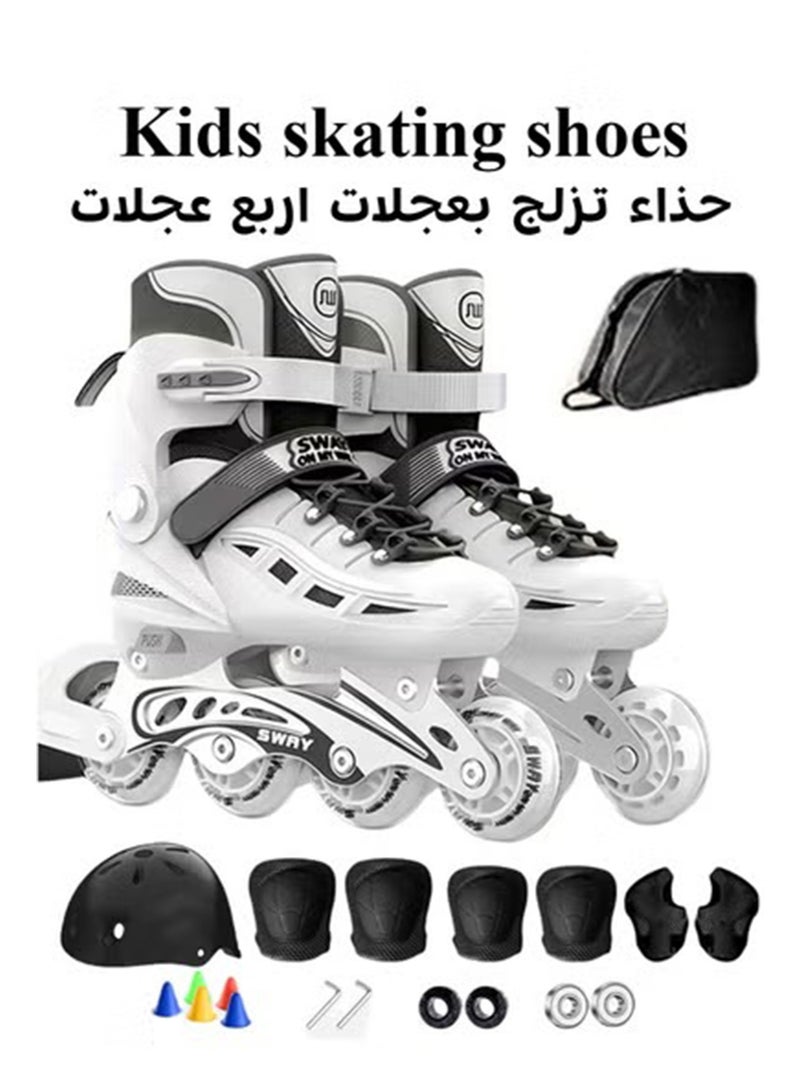 sway Kids Inline Skating Sports 8 Wheels Luminous Wheels Set Girls and Boys Skates, Colorful Luminous Roller Skates with Protection Fall Set and Training Set - Image 1