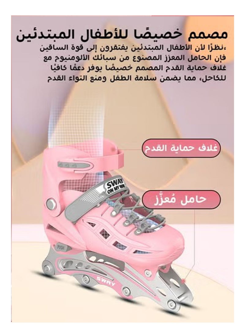 أس واي رياضة التزلج بالأحذية للأطفال، مجموعة عجلات مضيئة بثماني عجلات، أحذية تزلج للبنين والبنات، أحذية تزلج مضيئة ملونة مع مجموعة حماية من السقوط ومجموعة تدريب - Image 4