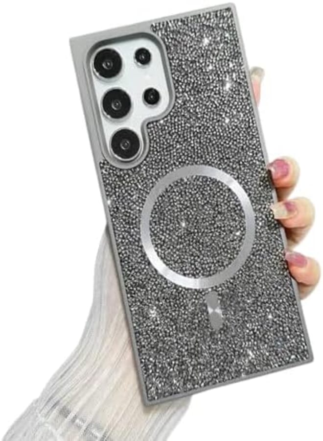 Next Next store Magnetic Case Compatible with Samsung Galaxy S24 Ultra – Premium Shockproof Glitter Clear Case. (Silver)