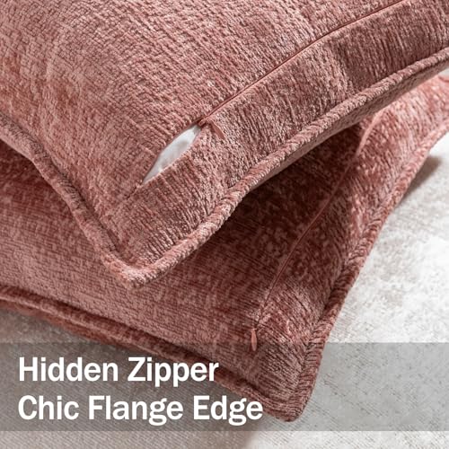 DEZENE Pack of 2 Pink Decorative Throw Pillow Covers 18x18 Cozy Soft Chenille Boho Accent Vintage Farmhouse Square Couch Pillow Covers for Home Decor Bed Sofa Living Room - Image 3