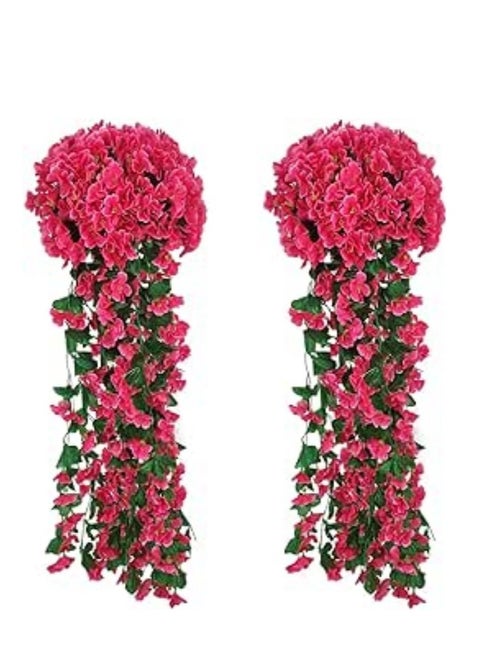 مجموعة من 2 زهور صناعية معلقة من زهور اللبلاب البنفسجي، نباتات معلقة واقعية للاستخدام في الهواء الطلق، المنزل، حديقة الزفاف، سلال معلقة، ديكورات إكليل الوستارية