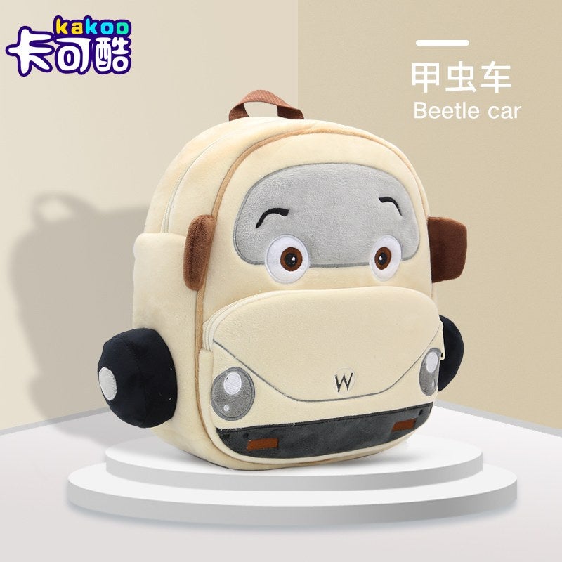 Plush Kids Backpack, Beetle Car Vehicle Design, Soft Lightweight School Bag for Toddlers and Preschool Kids - Image 5
