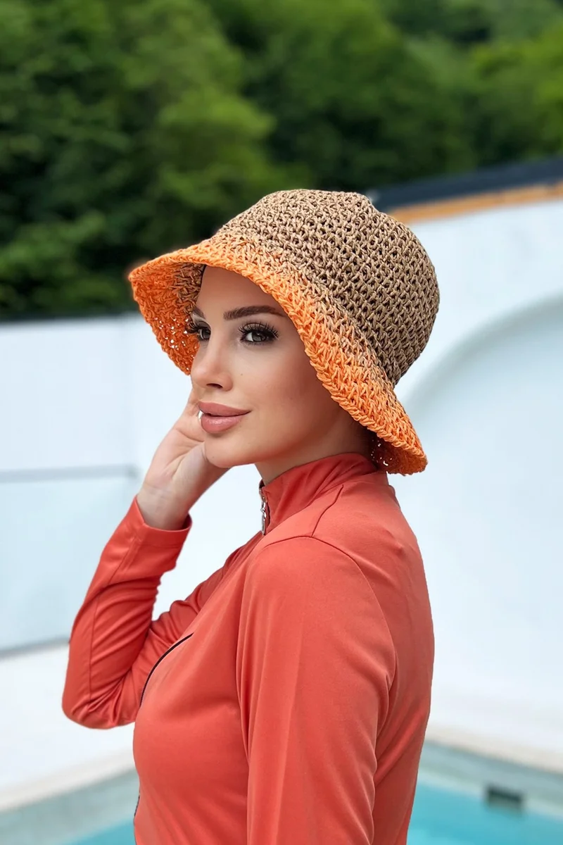 Remsa Mayo Handmade Straw Hat RŞ-102 Camel Orange