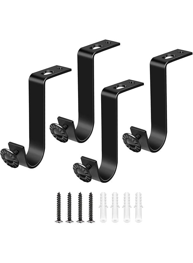 erorex Ceiling Curtain Rod Bracket, Heavy Duty Curtain Rod Holders, Black 4 Pack Ceiling Curtain Rods Hooks Hangers Fit for 3/4 to 9/10 Inch Drapery Poles  - Image 1