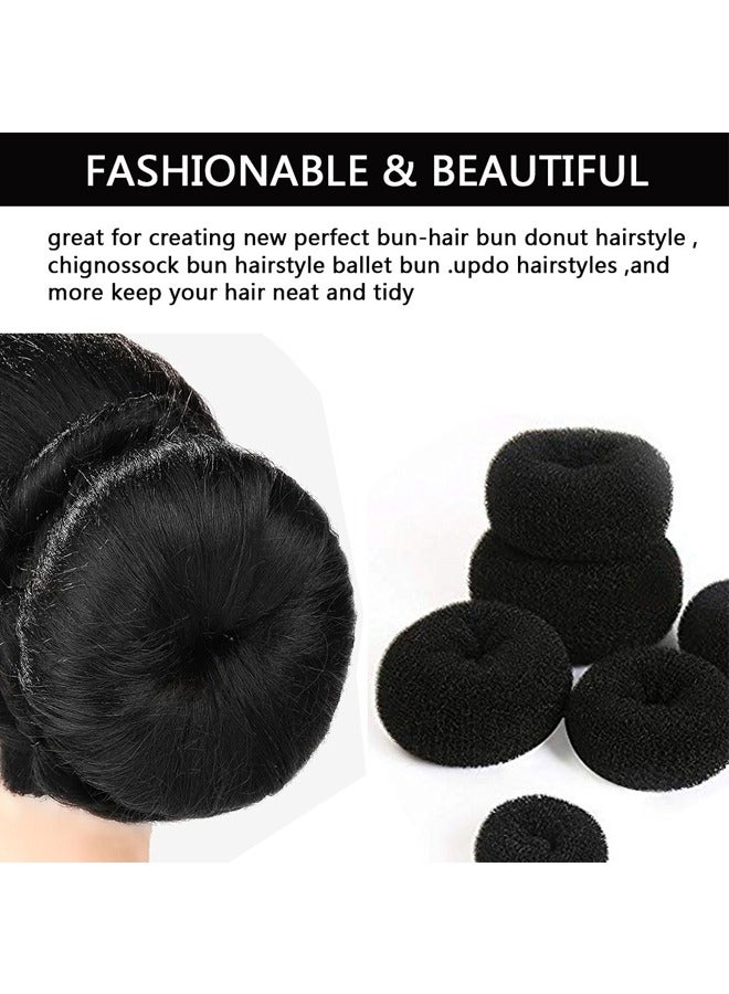 GUSGU Hair Donut Bun Maker Set, Hair Bun Maker Set with 7pcs Black Donut Bun Makers (1 extra-large, 2 large, 2 medium and 2 small), 5 pieces Hair Elastic Bands, 12 pieces Hair Pins - Image 3