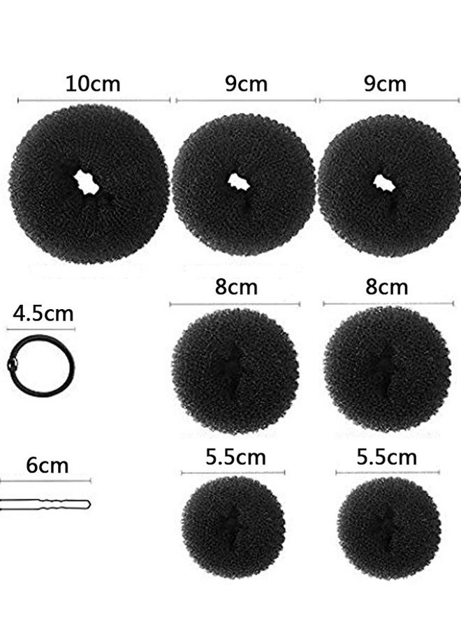 GUSGU Hair Donut Bun Maker Set, Hair Bun Maker Set with 7pcs Black Donut Bun Makers (1 extra-large, 2 large, 2 medium and 2 small), 5 pieces Hair Elastic Bands, 12 pieces Hair Pins - Image 2