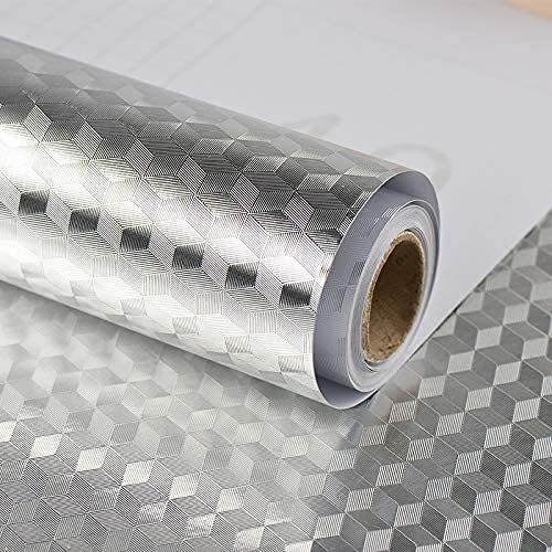 SKOFRI Kitchen countertop Sticker20060 CMF Oil Aluminum roll Silver Contact Paper Decorative Wallpaper roll Peeling and pasting Kitchen backsplash Peeling Suitable for Shelf Drawer Lining