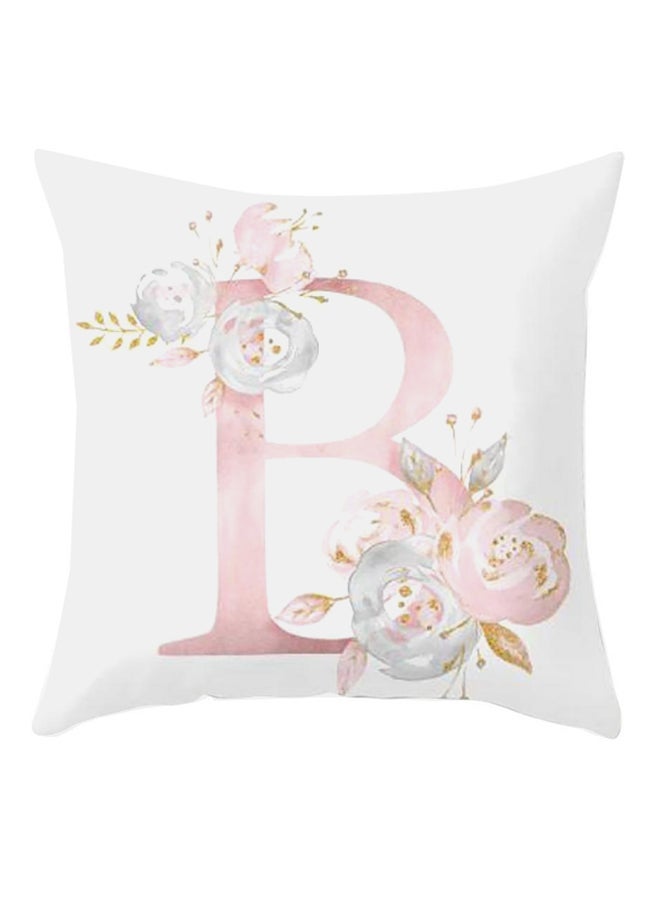 Y&D Floral English Alphabet Printed Pillow Case Pink/White
