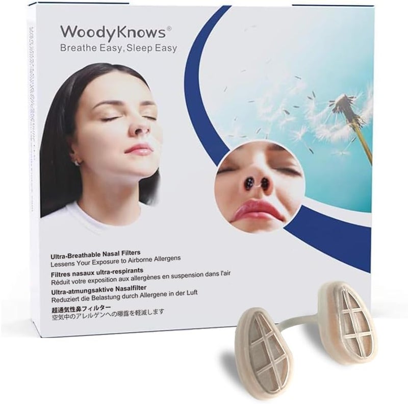 WoodyKnows Ultra-Breathable Nasal Filters, Seasonal and dust Allergies aid (Narrow, L, 6 Pack)