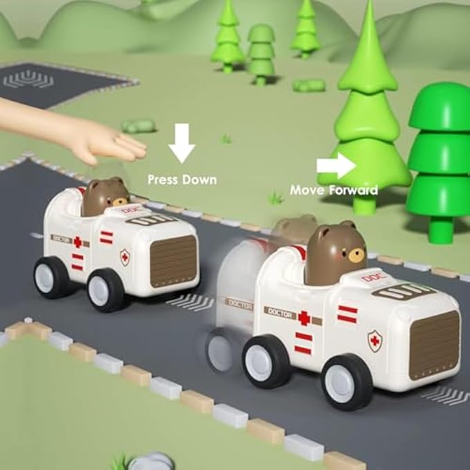 PRESS AND GO CAR TOYS FOR TODDLERS 1-3 - ANIMAL RACING CARS, INFANT PLAY VEHICLE SET, INTERACTIVE EDUCATIONAL TOY FOR WALKING & MOTOR SKILLS, BOYS & GIRLS BIRTHDAY PARTY FAVORS GIFT (4 PCS) - Image 3