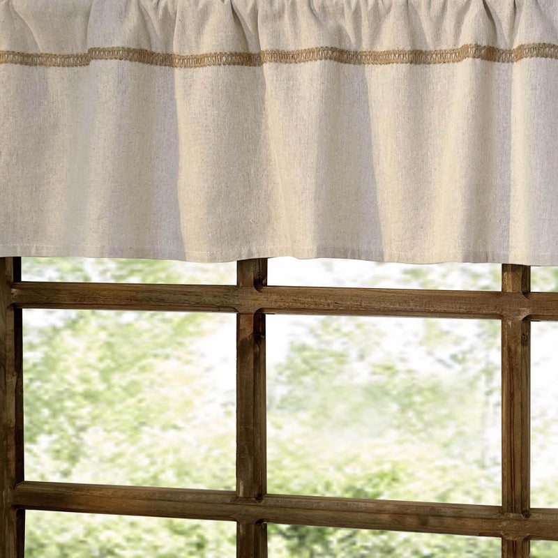 Oindec 2 Pack Cotton Linen Valance for Windows with Burlap Lace Trim Rustic Farmhouse 12 inch Kitchen Valance Rod Pocket Neutral Short Curtain Topper Window Treatment - Image 3
