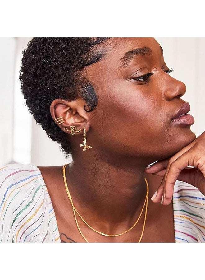 ميفيكو المرأة Huggie أقراط الذهب هوب النائم 14K الذهب شغل صغيرة بسيطة اليدوية هيبوالرجينيك مجوهرات يومية - Image 2