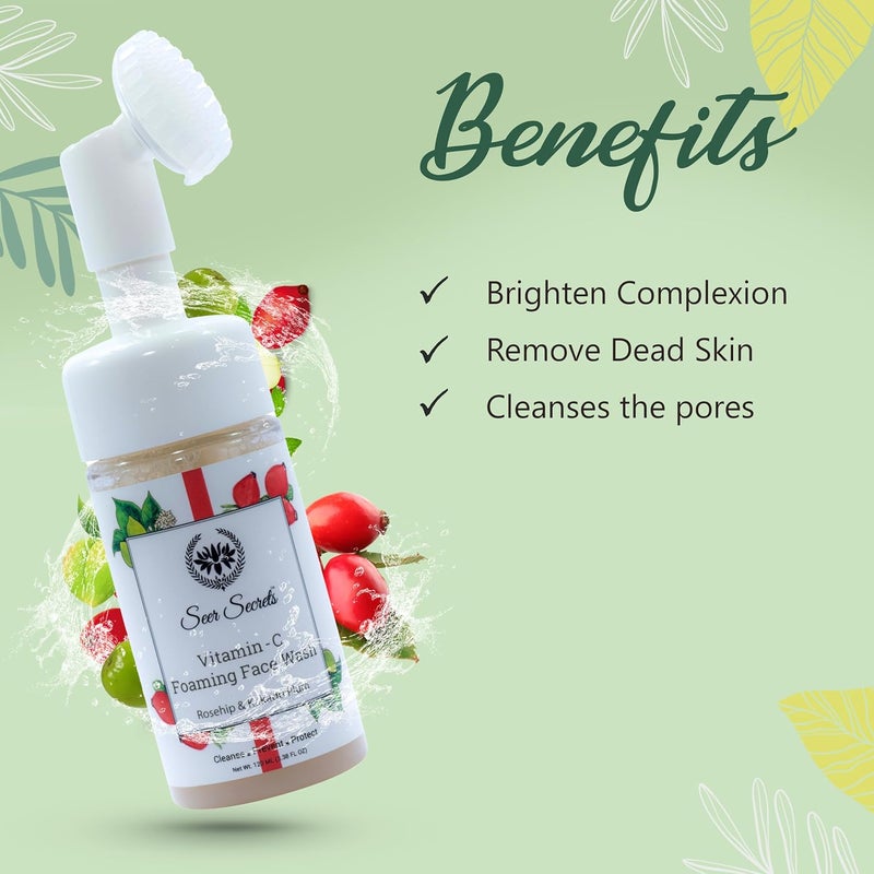 Seer Secrets Vitamin Foaming Face Wash Brightening faceVitamin C for Clean Clear Bright Skin No Parabens Sulphates Vegan Cruelty Free All Skin Type 120 ml - Image 3