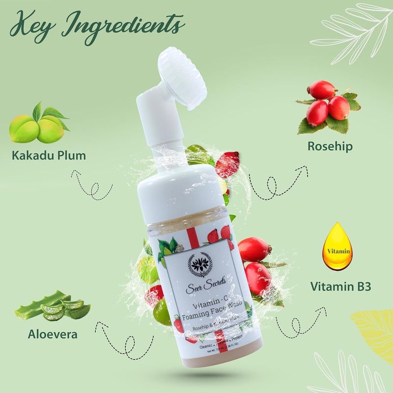 Seer Secrets Vitamin Foaming Face Wash Brightening faceVitamin C for Clean Clear Bright Skin No Parabens Sulphates Vegan Cruelty Free All Skin Type 120 ml - Image 4