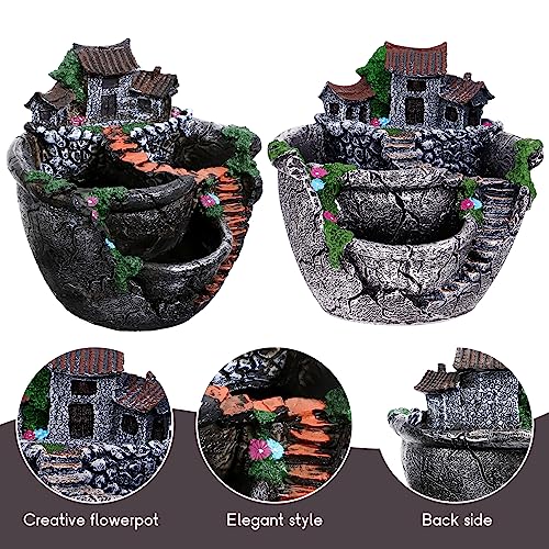 OUNONA Plant Pot, Mini Garden Pot Container Fairy Garden Pot with Sweet House Tabel Decor for Home Office Living Room (Silver) - Image 4