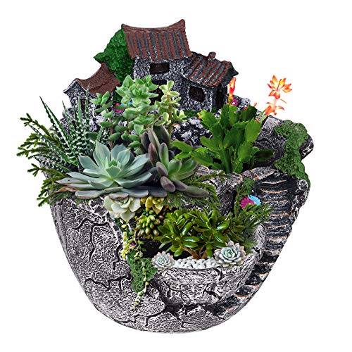 OUNONA Plant Pot, Mini Garden Pot Container Fairy Garden Pot with Sweet House Tabel Decor for Home Office Living Room (Silver) - Image 1